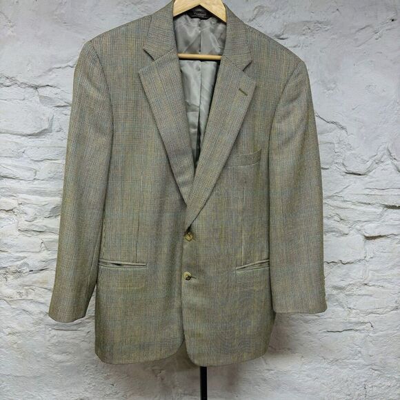 Paul Stuart Grid Nailhead Windowpane Check Plaid Wool Silk Blazer 44R Sport Coat - Picture 1 of 12